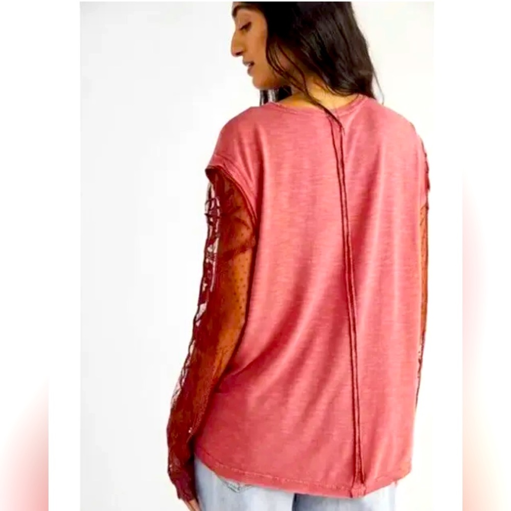 Free People Billie Jean Lace sleeve T-shirt